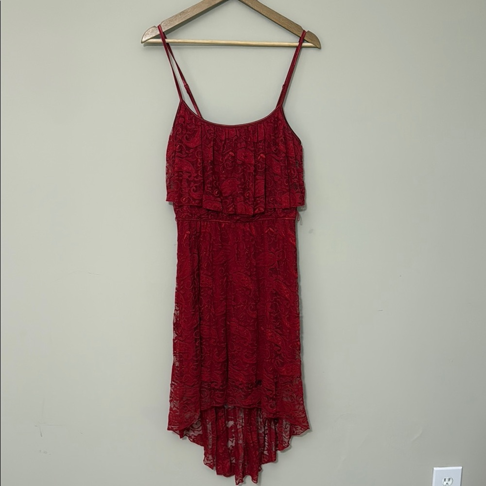 Love Reign Red LaceTiered High Low Cocktail Dress
